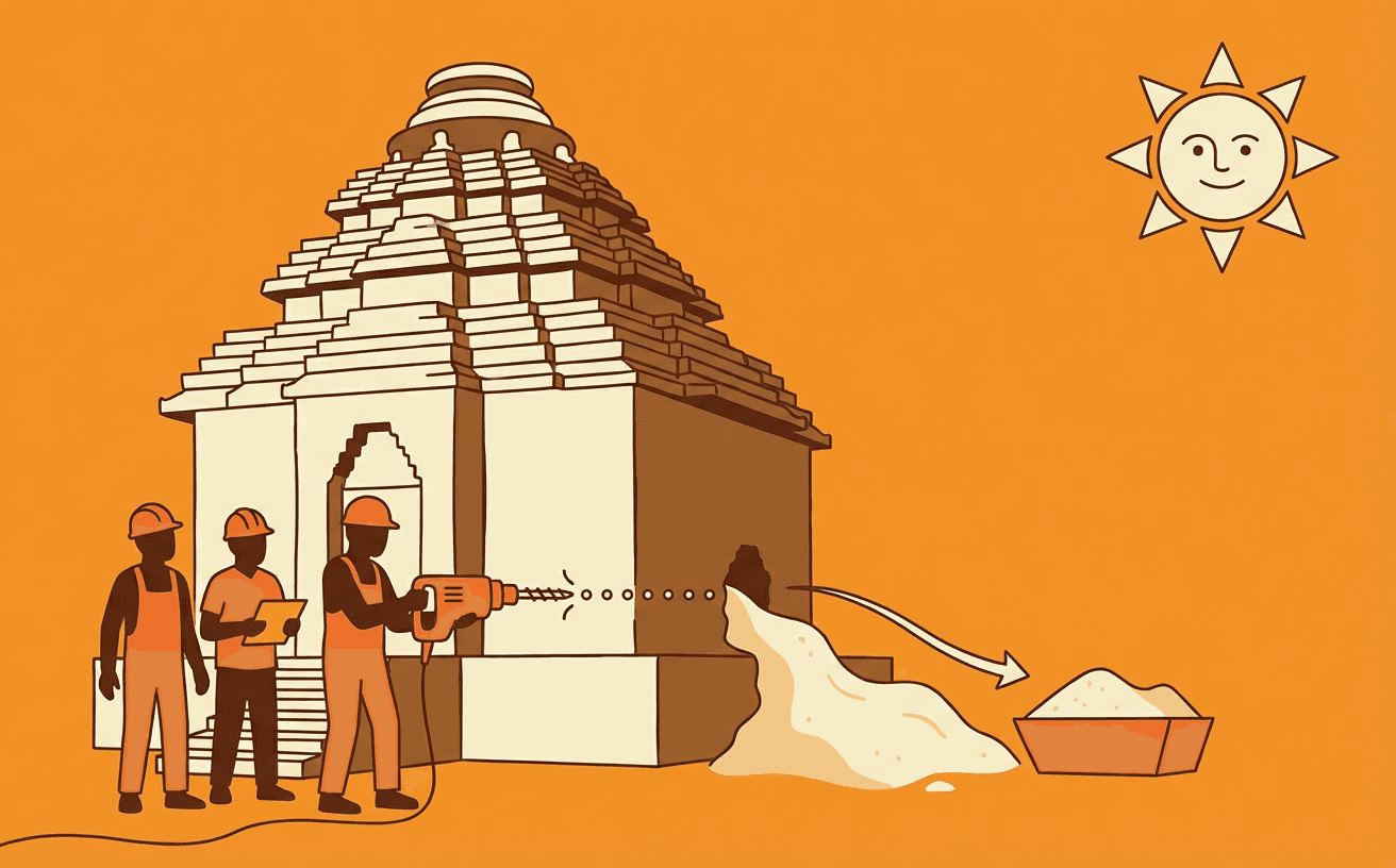 ASI begins drilling into Konark Sun Temple to remove 100-year-old British-era sand
